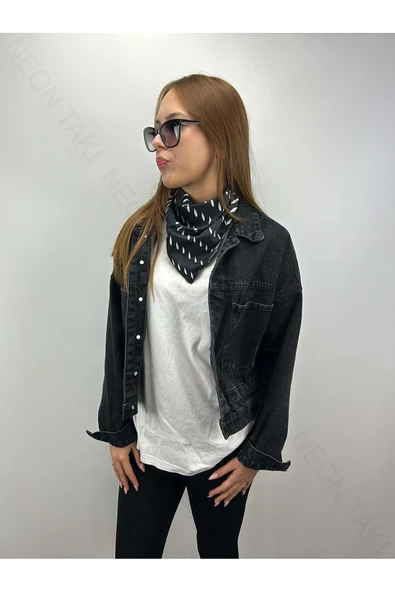 Siyah Fon, Beyaz Damlalar, Fular 6, 57cmx55cm - 2