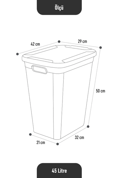 İronika Slim Kapaklı Dekoratif Kirli Çamaşır Sepeti 45 Litre - Siyah - 5