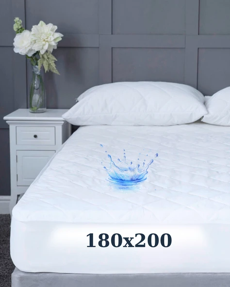 Çift Kişilik 180x200 Su Geçirmez Fitted Lastikli Yatak Koruyucu Alez | Kapitone Silikon Elyaf - 1