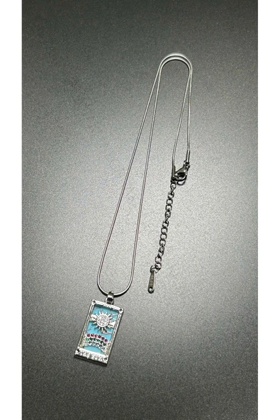 Kolye, Zirkon Taşlı, Kararmayan Paslanmaz Çelik, Güneş Detaylı, Gümüş Renk, Model310 - Resim 3