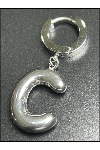 Harf Küpe, Kararmayan Paslanmaz Çelik, C Harf, Balon Formlu, Gümüş Renk, Model290 - Resim 4