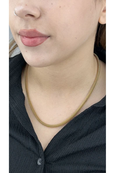 Kolye, Kararmayan Paslanmaz Çelik, Hasır Boru Model, Altın Renk, Model40 - Resim 2