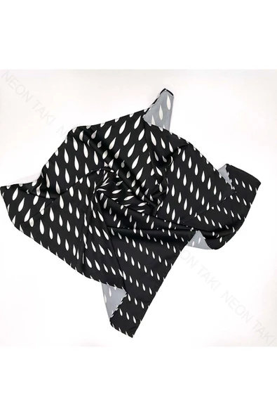 Siyah Fon, Beyaz Damlalar, Fular 6, 57cmx55cm - 3