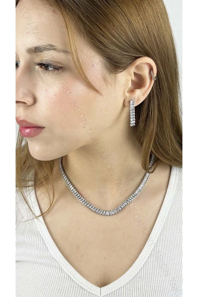 Küpe, Zirkon Taşlı, Kararmayan Paslanmaz Çelik, Su yolu, Gümüş Renk, Model28 - Resim 2