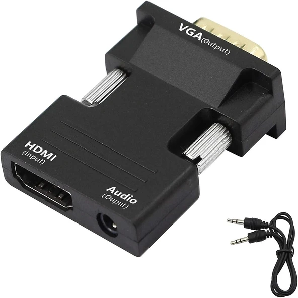 Anunnaki Ses Destekli HDMI (Dişi) to VGA (Erkek) Video Çevirici Dönüştürücü Aux Ses Kablolu - 1