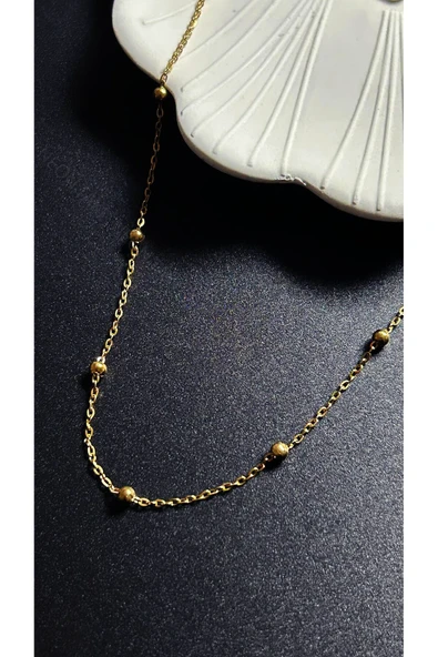 Kolye, Kararmayan Paslanmaz Çelik, Topçuk Zincirli, Altın Renk, Model352 - Resim 2
