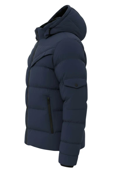 Erkek Lacivert Erkek Outdoor Su Geçirmez Kapüşonlu Kışlık Kaban – Rüzgar ve Yağmura Dayanıklı  Mont&Kaban - 2