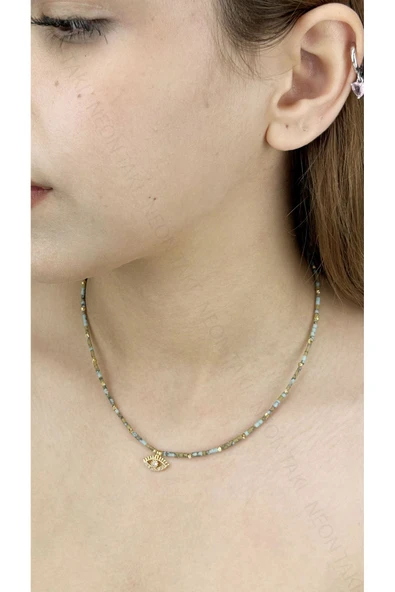 Kolye, Kararmayan Paslanmaz Çelik, Göz Detaylı, Renkli Boncuklu, Çok Renkli, Model395 - Resim 2