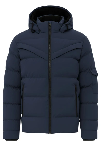 Erkek Lacivert Erkek Outdoor Su Geçirmez Kapüşonlu Kışlık Kaban – Rüzgar ve Yağmura Dayanıklı  Mont&Kaban