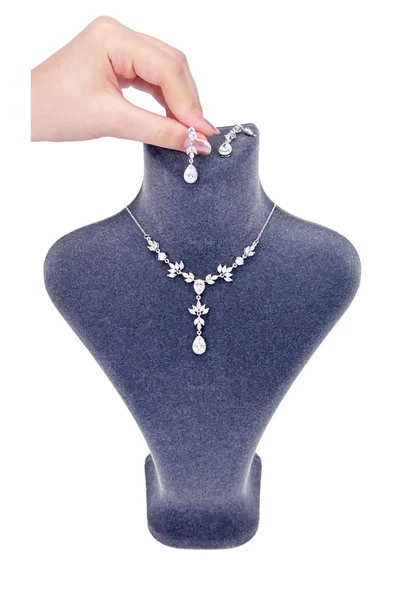 Zirkon Taşlı, Rodyum Kaplama Kolye Küpe Seti 51, Gümüş Renk - 1