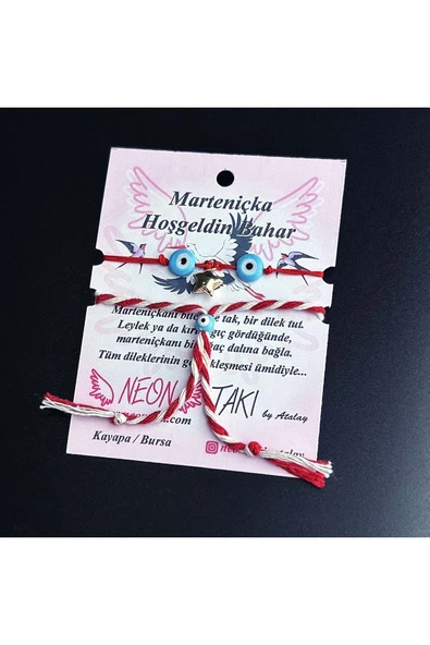 Marteniçka Bileklik, İp, İkili, Kararmayan Yıldız, Boncuklar Turkuaz Renk, Kırmızı Renk, Model8 - Resim 2