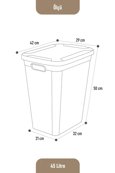 İronika Slim Kapaklı Dekoratif Kirli Çamaşır Sepeti 45 Litre - Kahve - 5