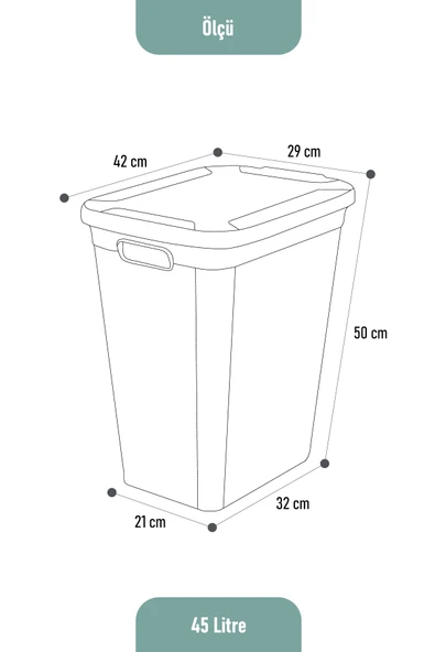 İronika Slim Kapaklı Dekoratif Kirli Çamaşır Sepeti 45 Litre - Yeşil - 5