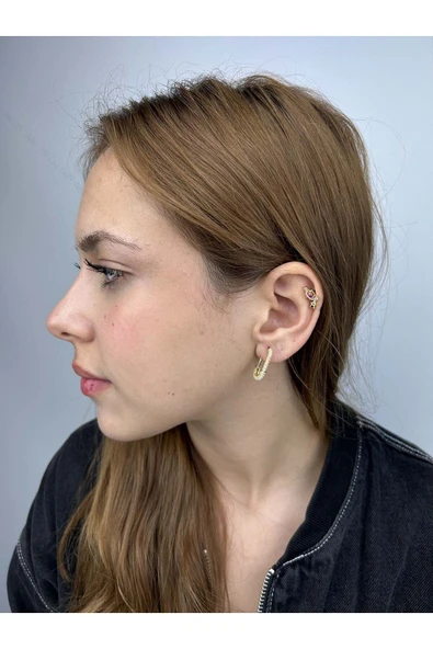 Zirkon Taşlı, Paslanmaz Çelik Küpe 72, Altın Renk - 4