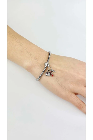 Çanta, Ruj Ve Topuklu Ayakkabı, Pan Bileklik için Çelik Charm 8, Gümüş Renk (BİLEKLİK DAHİL DEĞİL) - 3