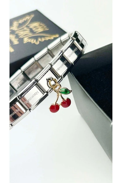 Charm, İtalyan Bileklik için, Kararmayan, Kiraz Detaylı, BİLEKLİK DAHİL DEĞİL, Gümüş Renk, Model30 - Resim 2