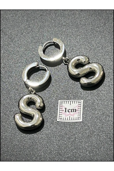 Harf Küpe, Kararmayan Paslanmaz Çelik, S Harf, Balon Formlu, Gümüş Renk, Model298 - Resim 5