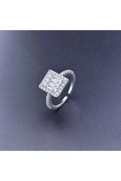 Yüzük, Zirkon Taşlı, Kararmayan Paslanmaz, Baget Model, Ölçü Ayarlanabilir, Gümüş Renk, Model153 - Resim 3