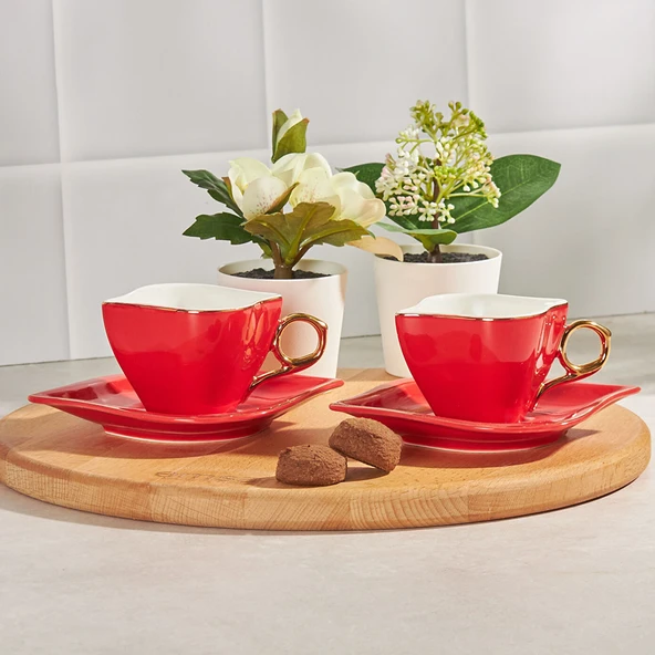 Emsan Sonsuz Aşk 2 Kişilik Kahve Fincanı Takımı Kırmızı 100 ml ürün görseli 1