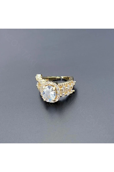 Yüzük, Zirkon Taşlı, Kararmayan Paslanmaz Çelik, Ölçü Ayarlanabilir, Altın Renk, Model147 - Resim 4