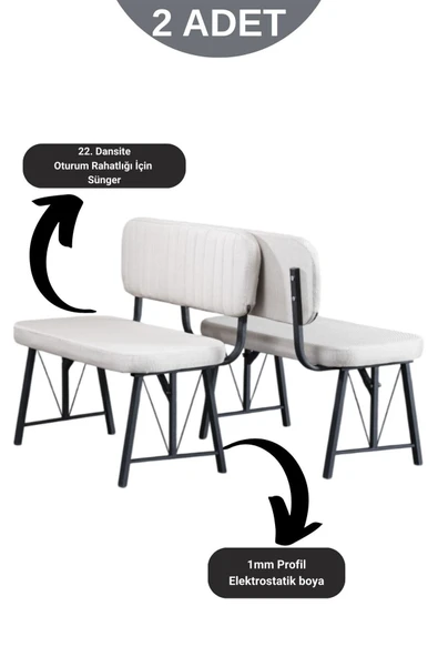 Elfin 70x110cm Sabit Beyaz, Yemek Masası, Yemek Masası Takımı, 2 Krem Benchli - 3