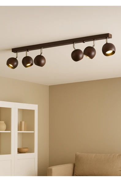 Mylights Modern 6’lı GU10 Kahverengi Küre Spot Avize Krom Mafsallı Tasarruflu LED Ampul OS RAM ürün görseli