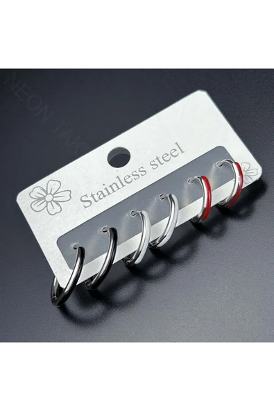 Küpe, Kararmayan Paslanmaz Çelik, Çoklu, Halka Model, Çok Renkli, Model536 - Resim 2