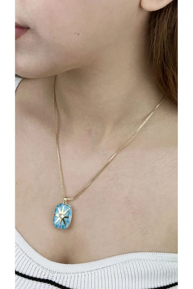 Kolye, Kararmayan Paslanmaz Çelik, Kapaklı, Mineli Model, Altın Renk, Model399 - Resim 2