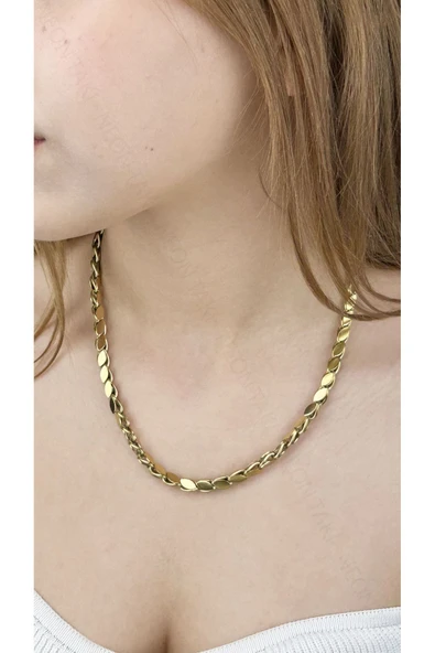 Kolye, Kararmayan Paslanmaz Çelik, Arpa Model, Altın Renk, Model29 - Resim 2