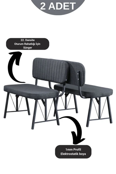 Elfin 70x110cm Sabit Atlantik, Yemek Masası, Yemek Masası Takımı, 2 Antrasit Benchli - 3