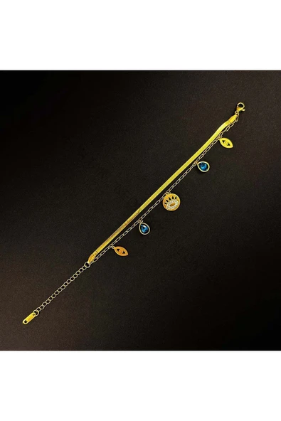 Bileklik, Zirkon Taşlı, Kararmayan Paslanmaz Çelik, İtalyan Zinciri, Altın Renk, Model155 - Resim 5