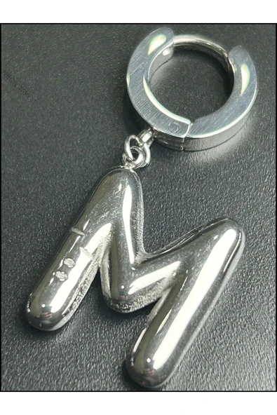 Harf Küpe, Kararmayan Paslanmaz Çelik, M Harf, Balon Formlu, Gümüş Renk, Model297 - Resim 7