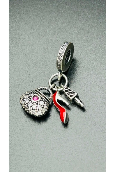 Çanta, Ruj Ve Topuklu Ayakkabı, Pan Bileklik için Çelik Charm 8, Gümüş Renk (BİLEKLİK DAHİL DEĞİL)