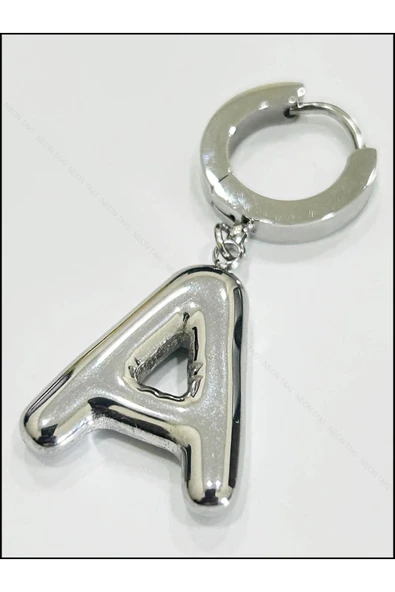 Harf Küpe, Kararmayan Paslanmaz Çelik, A Harf, Balon Formlu, Gümüş Renk, Model288 - Resim 3