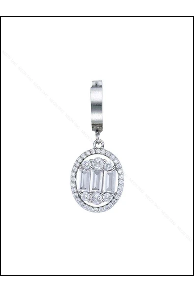 Küpe, Zirkon Taşlı, Kararmayan Paslanmaz Çelik, Baget Model, Gümüş Renk, Model56 - Resim 3