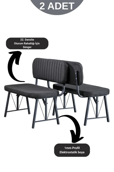 Elfin 70x110cm Sabit Atlantik, Yemek Masası, Yemek Masası Takımı, 2 Siyah Benchli - 3