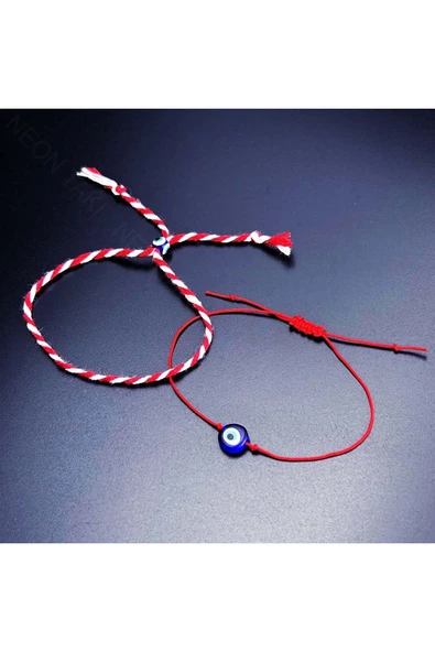 Marteniçka Bileklik, İp, İkili, Boncuklar Lacivert Renk, Kırmızı Renk, Model4 - Resim 3