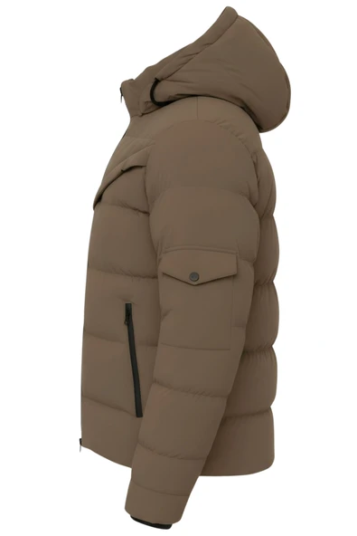 Erkek Kahverengi Erkek Outdoor Su Geçirmez Kapüşonlu Kışlık Kaban – Rüzgar ve Yağmura Dayanıklı  Mont&Kaban - Resim 3