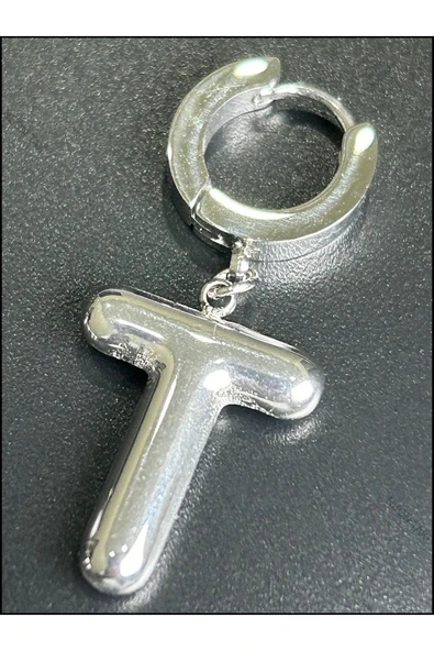 Harf Küpe, Kararmayan Paslanmaz Çelik, T Harf, Balon Formlu, Gümüş Renk, Model299 - Resim 4