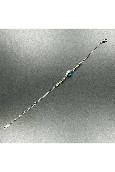 Bileklik, Kararmayan Paslanmaz Çelik, Göz ve Topçuk Detaylı, Gümüş Renk, Model369 - Resim 3