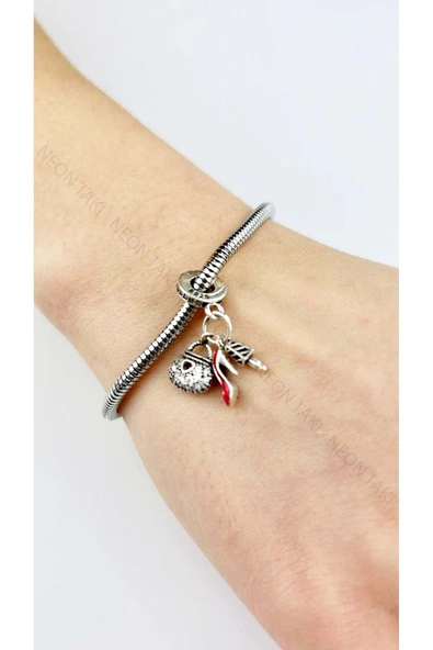 Çanta, Ruj Ve Topuklu Ayakkabı, Pan Bileklik için Çelik Charm 8, Gümüş Renk (BİLEKLİK DAHİL DEĞİL) - 2