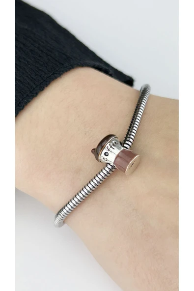 Kahve, Pan Bileklik için Çelik Charm 39, Kasa Gümüş Renk (BİLEKLİK DAHİL DEĞİLDİR!!) - 4