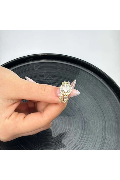Yüzük, Zirkon Taşlı, Kararmayan Paslanmaz Çelik, Ölçü Ayarlanabilir, Altın Renk, Model147 - Resim 2