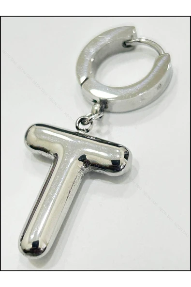 Harf Küpe, Kararmayan Paslanmaz Çelik, T Harf, Balon Formlu, Gümüş Renk, Model299 - Resim 8