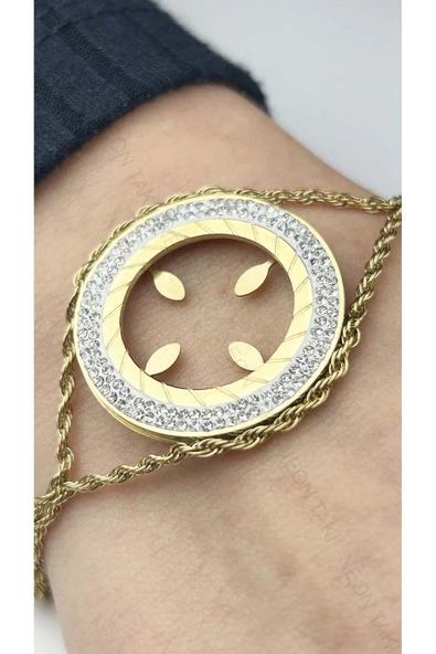 Bileklik, Kararmayan Paslanmaz Çelik, Çeyrek Altın Takılan, Altın Renk, Model3 - Resim 2