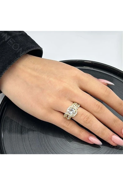 Yüzük, Zirkon Taşlı, Kararmayan Paslanmaz Çelik, Ölçü Ayarlanabilir, Altın Renk, Model147 ürün görseli 1