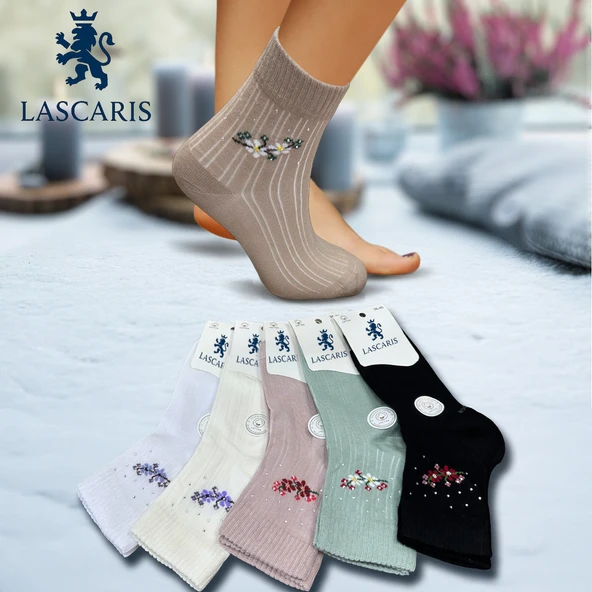 Lascaris Kadın 12’li Taş İşlemeli Floral Soket Çorap - Resim 2