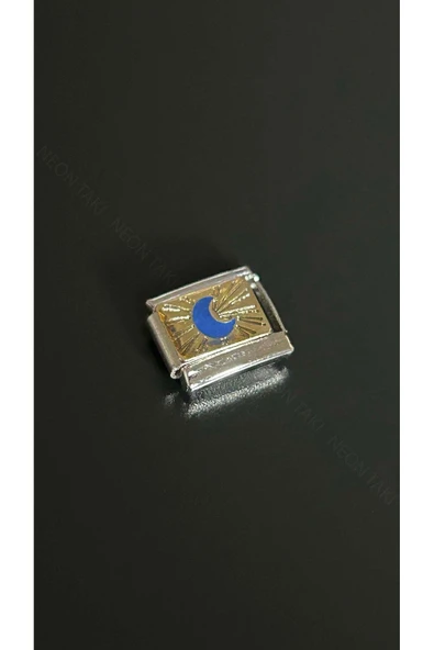 Charm, İtalyan Bileklik için, Kararmayan, Sarı Fonda Mavi Ay, BİLEKLİK DAHİL DEĞİL, Gümüş Renk, ürün görseli 1