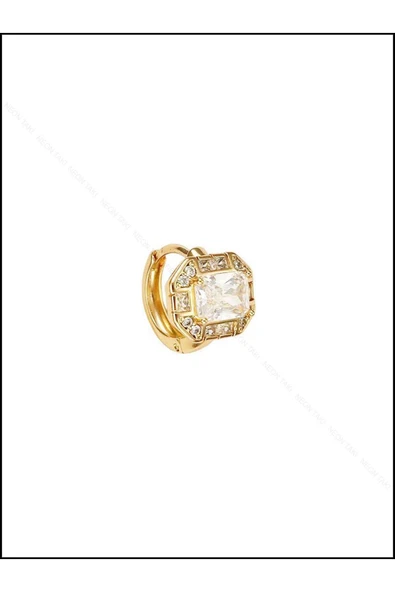 Zirkon Taşlı, Baget Halka, Altın Kaplama Paslanmaz Küpe 254 Pembe (ROSE) Renk - 3