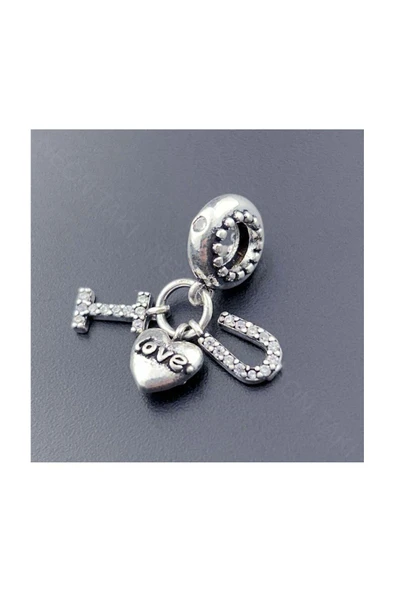 Charm, Zirkon Taşlı, Kararmayan, Seni Seviyorum Detaylı, BİLEKLİK DAHİL DEĞİL, Gümüş Renk, Model42 - Resim 4